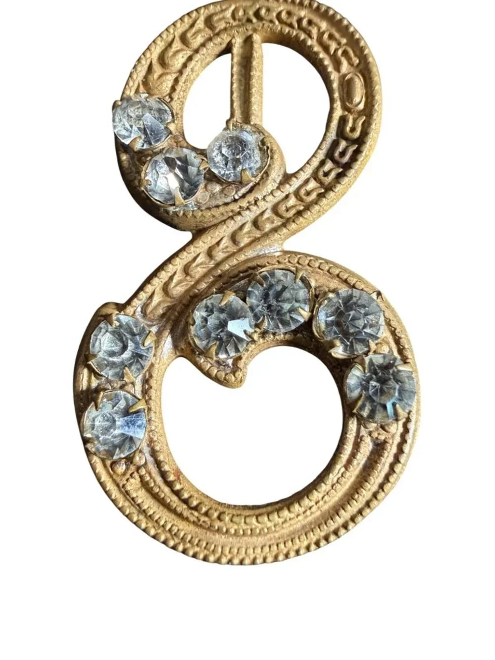 Vintage Costume Rhinestone Sash Brooch Buckle Style Serpentine Arrow Infinity